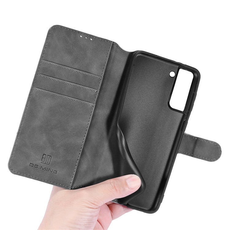 For Samsung Galaxy S21 4G/5G DG.MING Retro Style Leather Wallet Case Stand Cover - Grey