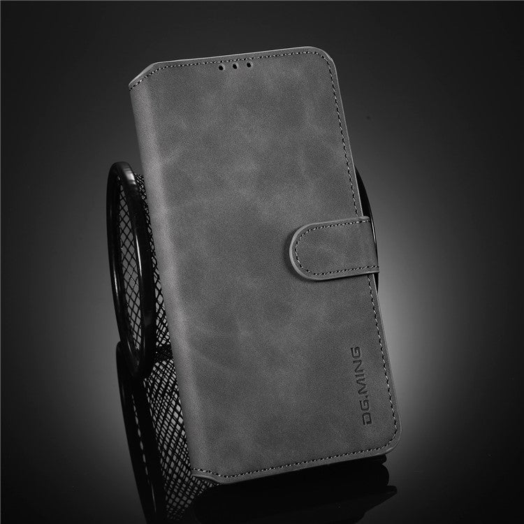 For Samsung Galaxy S21 4G/5G DG.MING Retro Style Leather Wallet Case Stand Cover - Grey