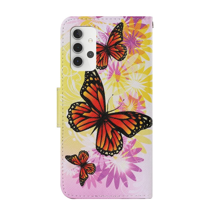 Pattern Printing Design PU Leather Wallet Phone Stand Case with Strap for Samsung Galaxy A32 5G/M32 5G - Big Butterfly