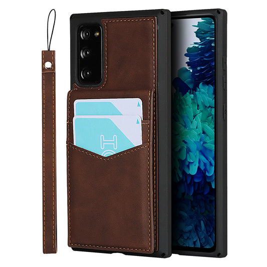 Skin-Touch PU Leather Coated TPU Kickstand Card Slot Design Phone Case with Strap for Samsung Galaxy S20 FE/S20 Fan Edition/S20 FE 5G/S20 Fan Edition 5G - Brown