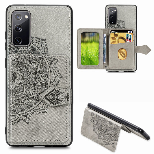 Card Slot Design PU Leather Coated TPU Phone Case with Kickstand and Strap for Samsung Galaxy S20 FE 4G/FE 5G/S20 Lite/S20 FE 2022  - Grey