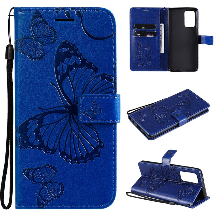 KT Imprinting Flower Series-2 Imprinted Butterflies Flower Leather Wallet Stand Case for Samsung Galaxy A52 4G/5G / A52s 5G - Blue