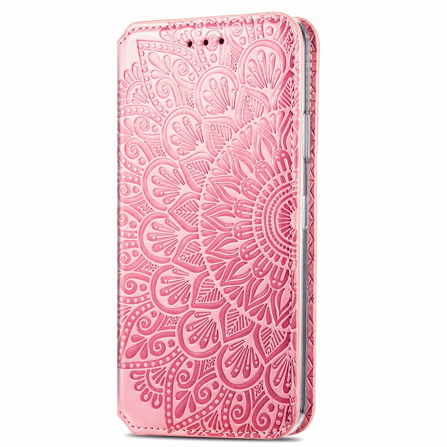 Imprinted Mandala Flower Pattern Auto-absorbed PU Leather Case Stand Wallet for Samsung Galaxy S20 4G/S20 5G - Pink