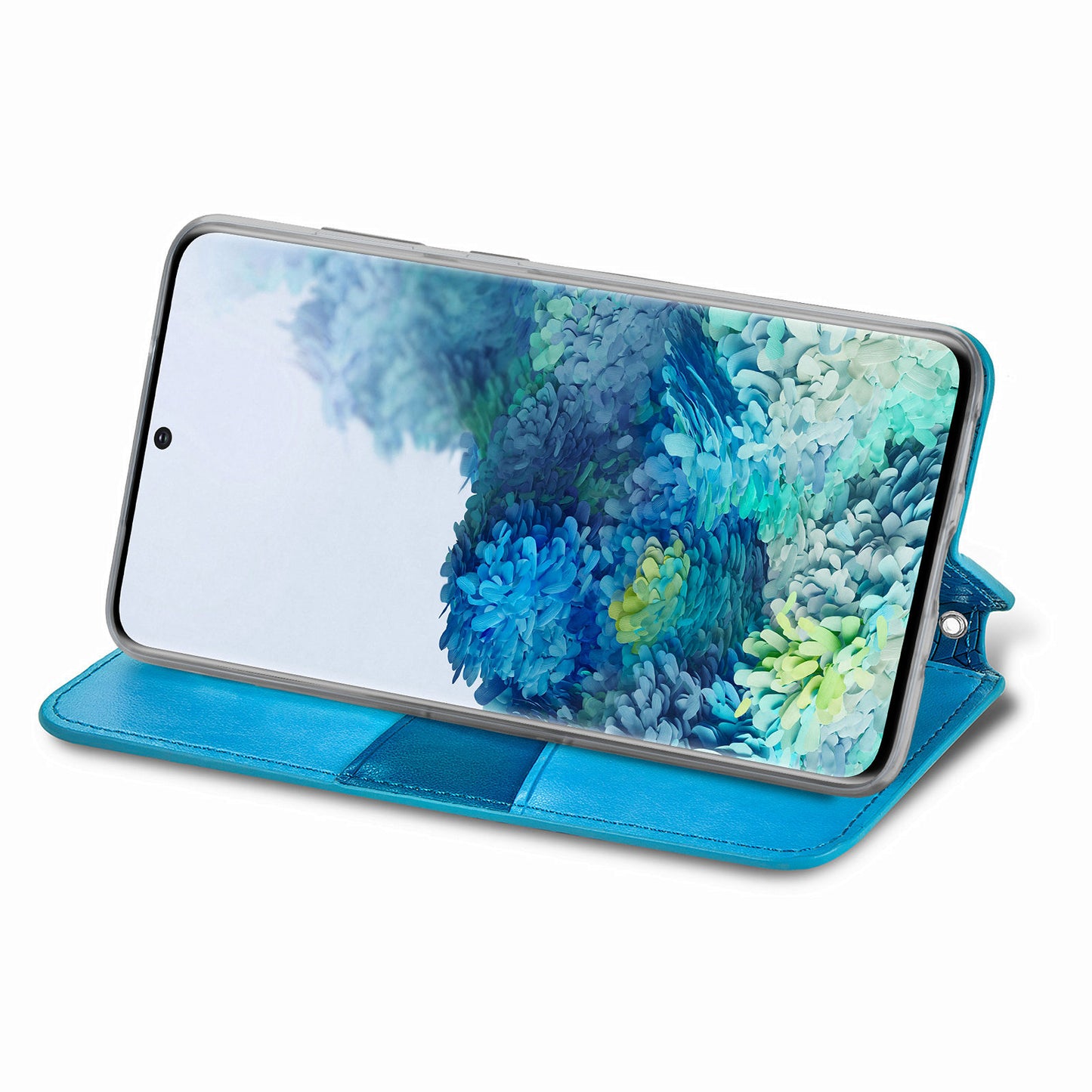 Imprinted Mandala Flower Pattern Auto-absorbed PU Leather Case Stand Wallet for Samsung Galaxy S20 4G/S20 5G - Blue