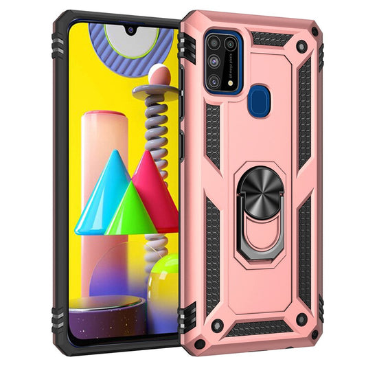 Hybrid Shockproof PC + TPU Phone Case Cover with Ring Kickstand for Samsung Galaxy M31 - Rose Gold