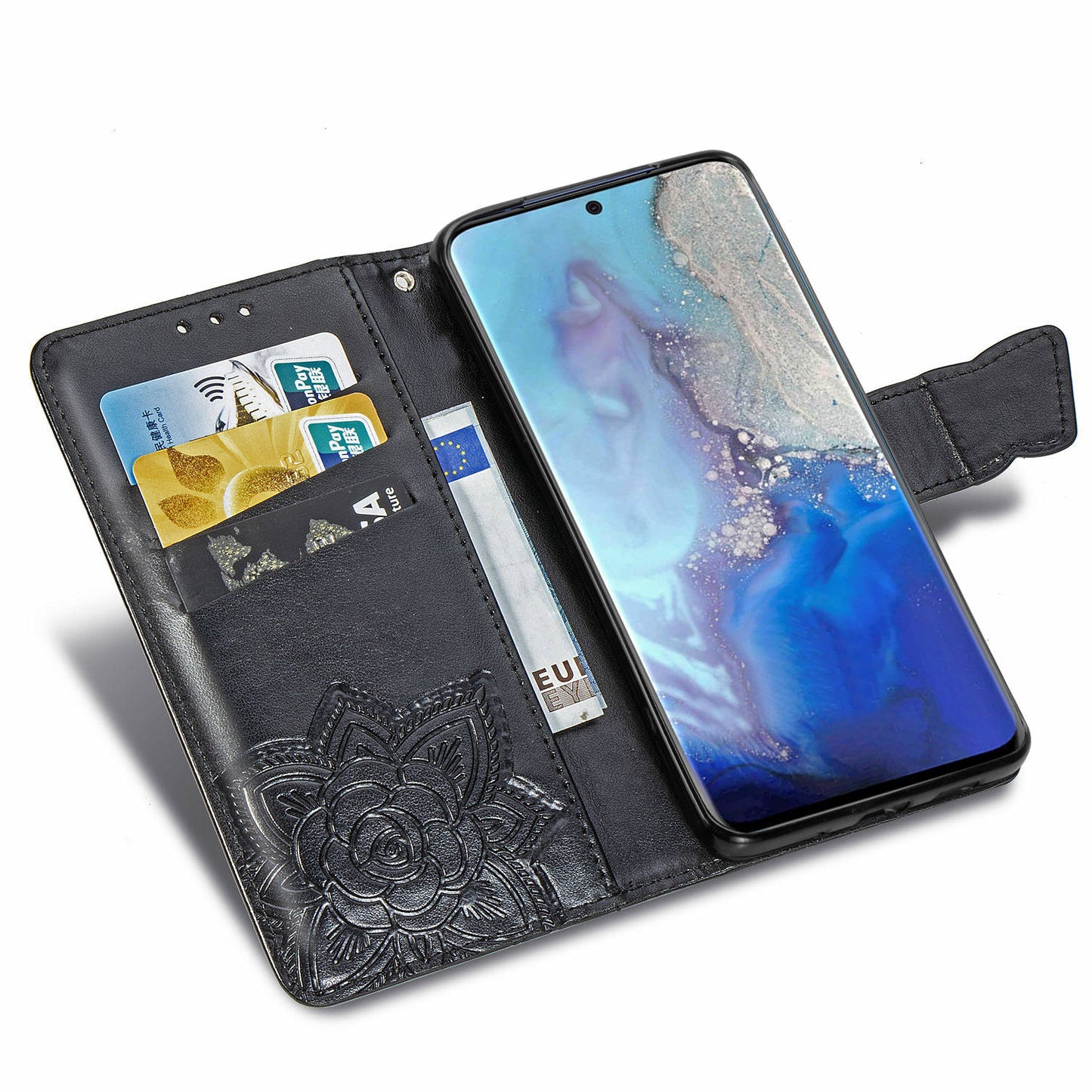 Imprint Big Butterfly Leather Wallet Phone Shell for Samsung Galaxy S20 4G/S20 5G - Black