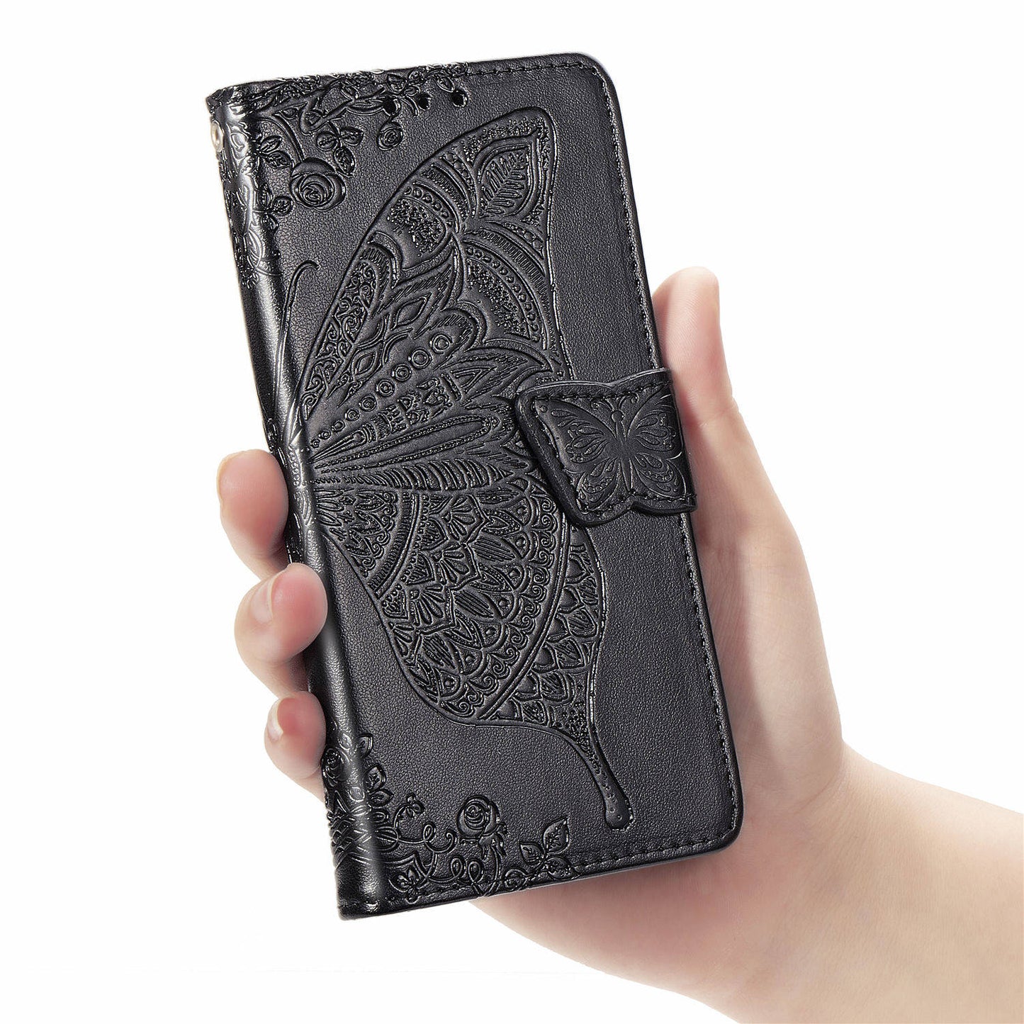 Imprint Big Butterfly Leather Wallet Phone Shell for Samsung Galaxy S20 4G/S20 5G - Black