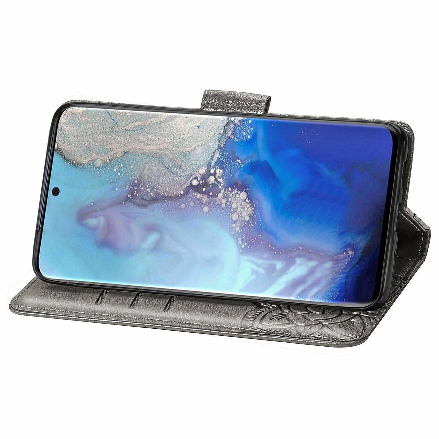Imprint Big Butterfly Leather Wallet Phone Shell for Samsung Galaxy S20 4G/S20 5G - Grey