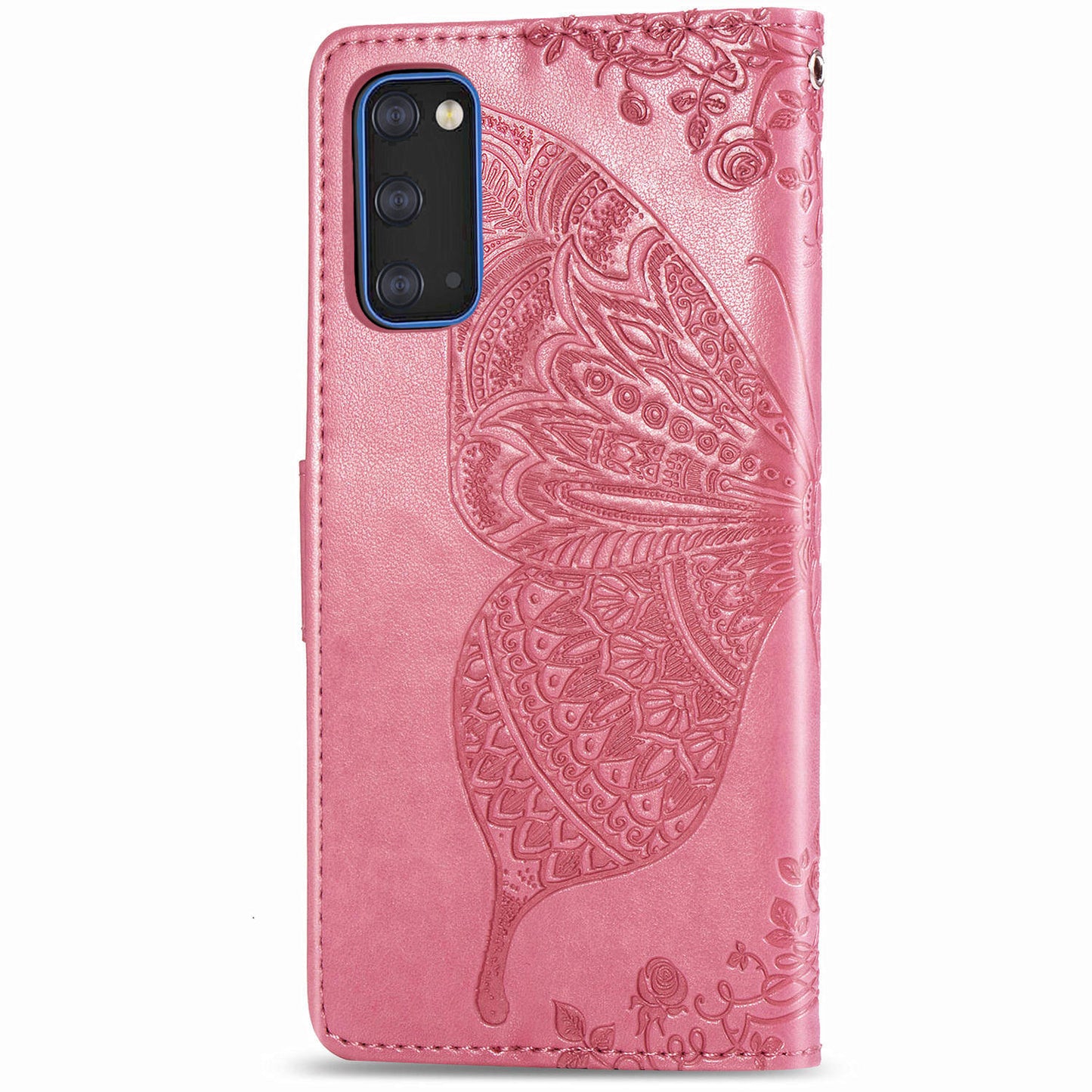 Imprint Big Butterfly Leather Wallet Phone Shell for Samsung Galaxy S20 4G/S20 5G - Pink
