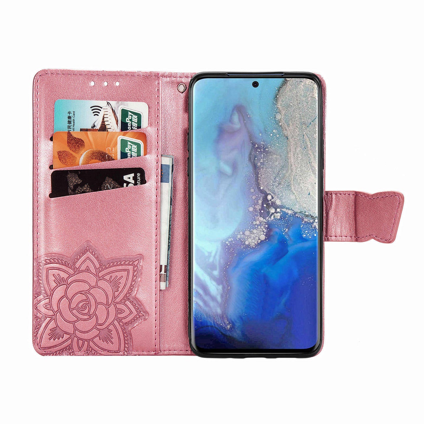 Imprint Big Butterfly Leather Wallet Phone Shell for Samsung Galaxy S20 4G/S20 5G - Pink
