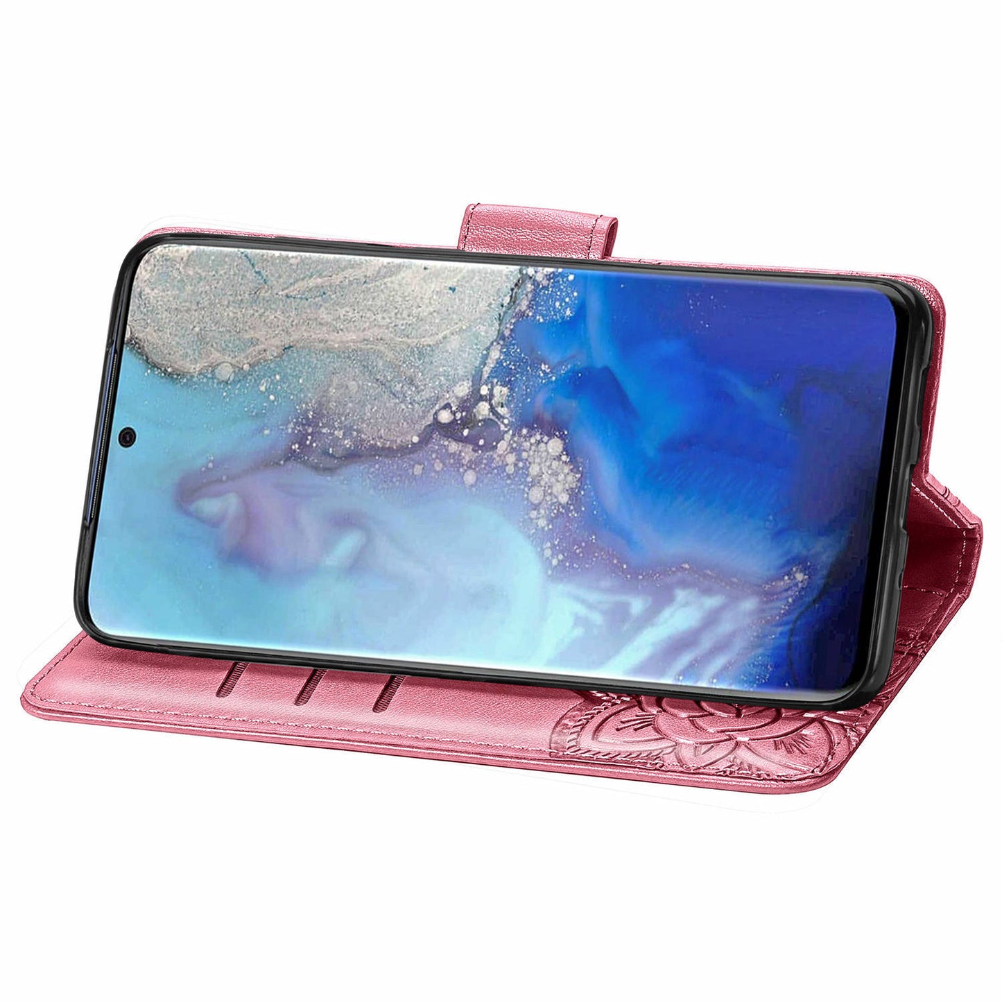 Imprint Big Butterfly Leather Wallet Phone Shell for Samsung Galaxy S20 4G/S20 5G - Pink