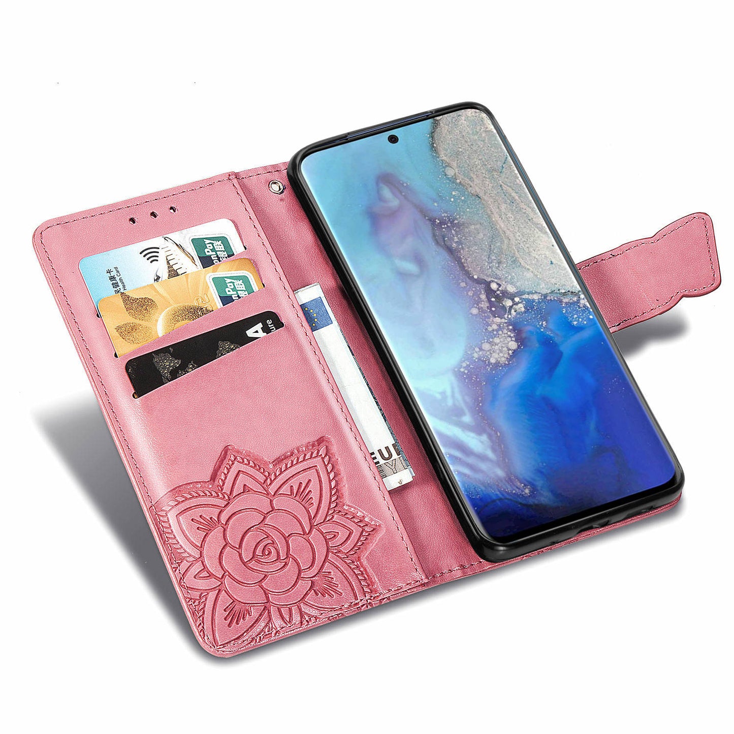 Imprint Big Butterfly Leather Wallet Phone Shell for Samsung Galaxy S20 4G/S20 5G - Pink