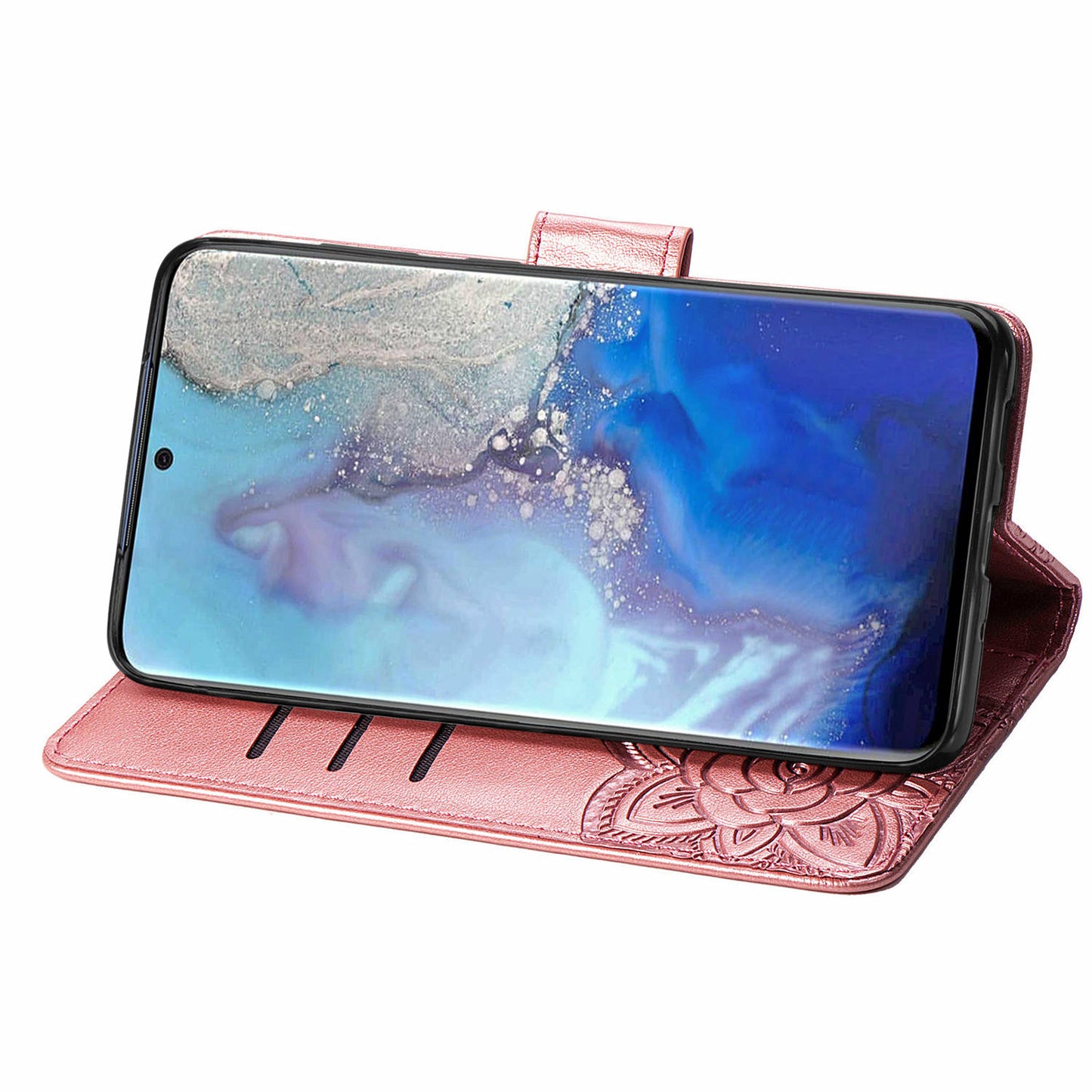 Imprint Big Butterfly Leather Wallet Phone Shell for Samsung Galaxy S20 4G/S20 5G - Rose Gold