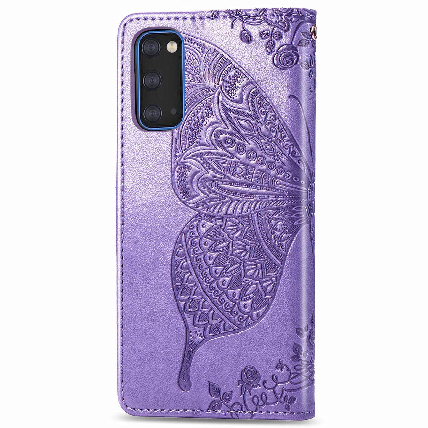 Imprint Big Butterfly Leather Wallet Phone Shell for Samsung Galaxy S20 4G/S20 5G - Light Purple