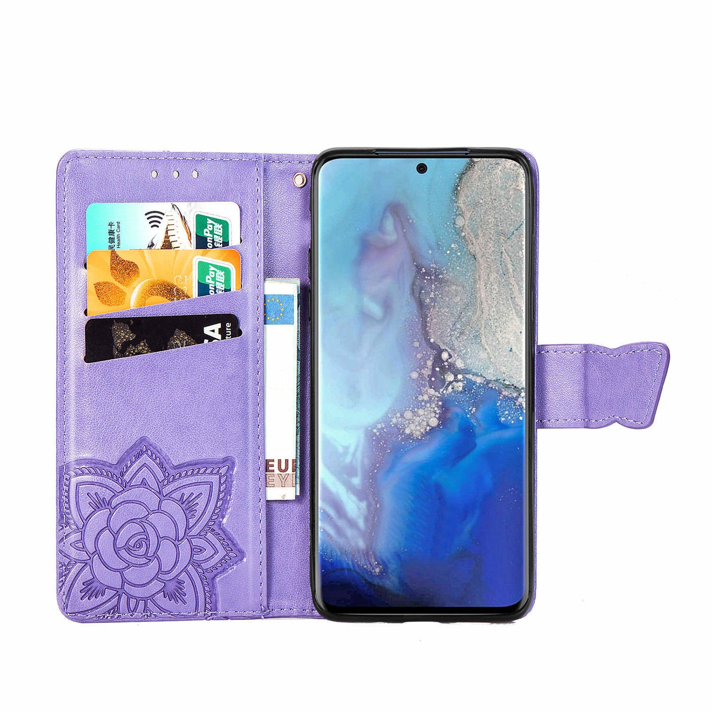 Imprint Big Butterfly Leather Wallet Phone Shell for Samsung Galaxy S20 4G/S20 5G - Light Purple