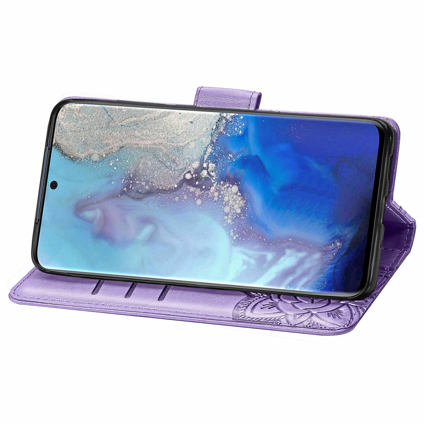 Imprint Big Butterfly Leather Wallet Phone Shell for Samsung Galaxy S20 4G/S20 5G - Light Purple