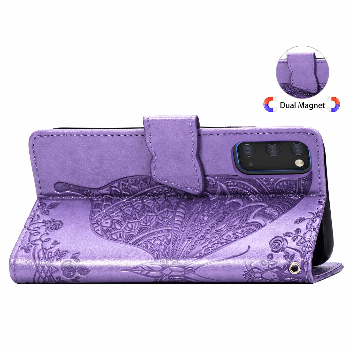 Imprint Big Butterfly Leather Wallet Phone Shell for Samsung Galaxy S20 4G/S20 5G - Light Purple