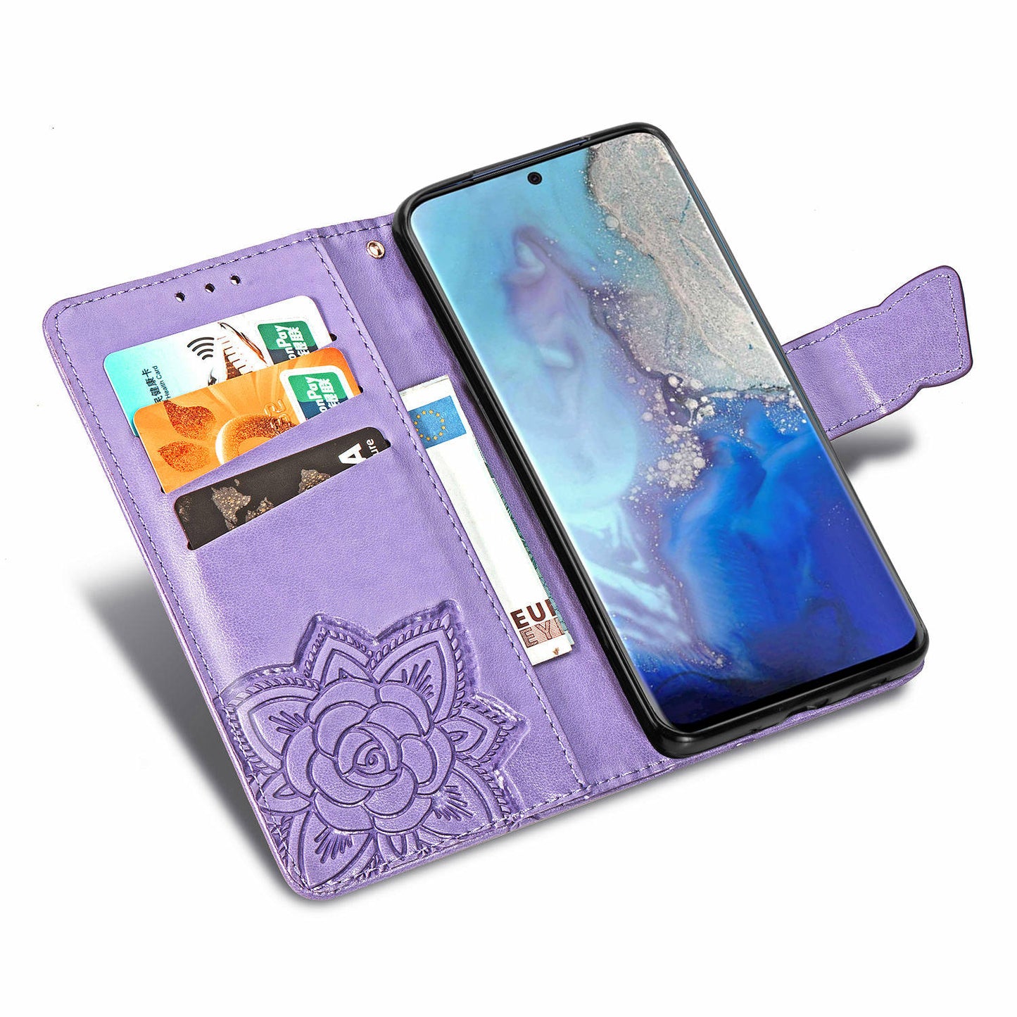 Imprint Big Butterfly Leather Wallet Phone Shell for Samsung Galaxy S20 4G/S20 5G - Light Purple