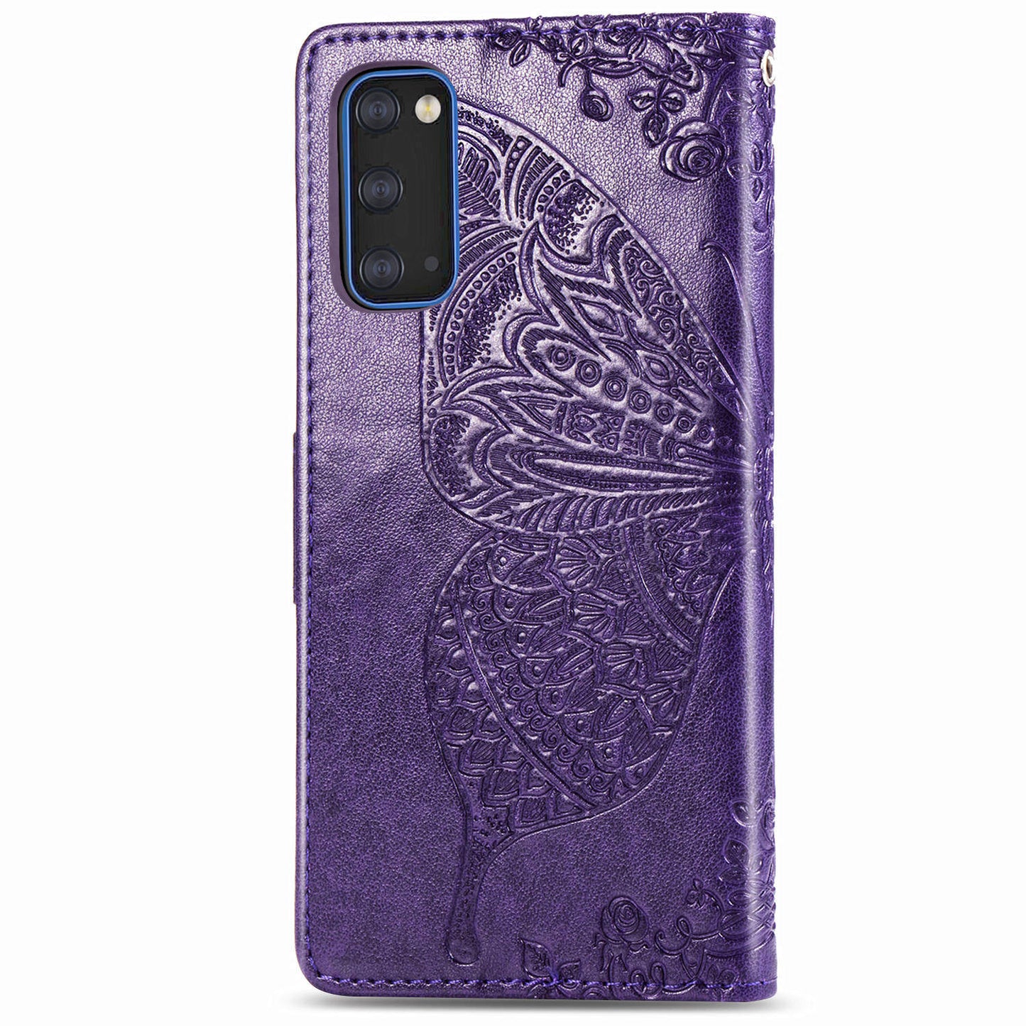 Imprint Big Butterfly Leather Wallet Phone Shell for Samsung Galaxy S20 4G/S20 5G - Dark Purple