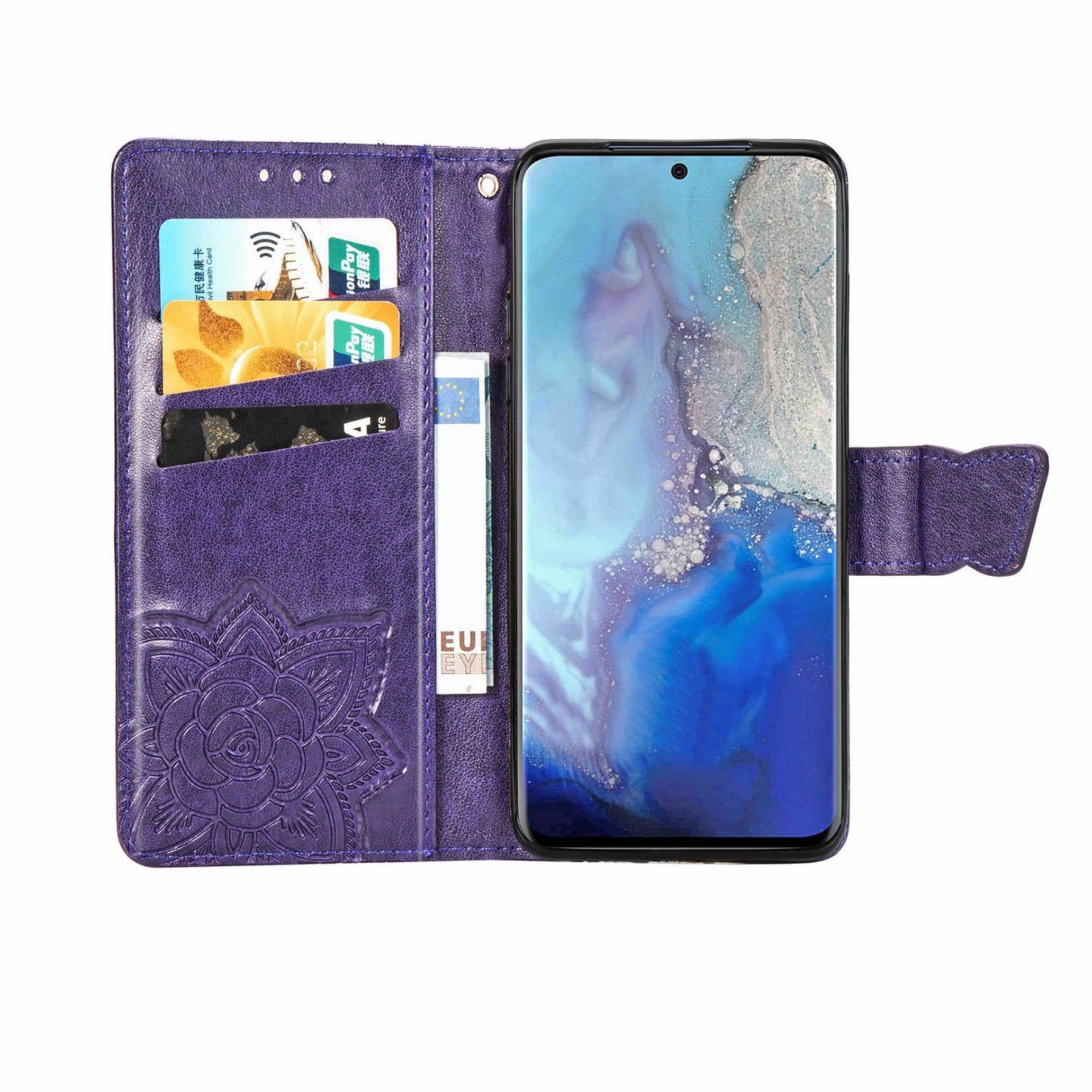 Imprint Big Butterfly Leather Wallet Phone Shell for Samsung Galaxy S20 4G/S20 5G - Dark Purple