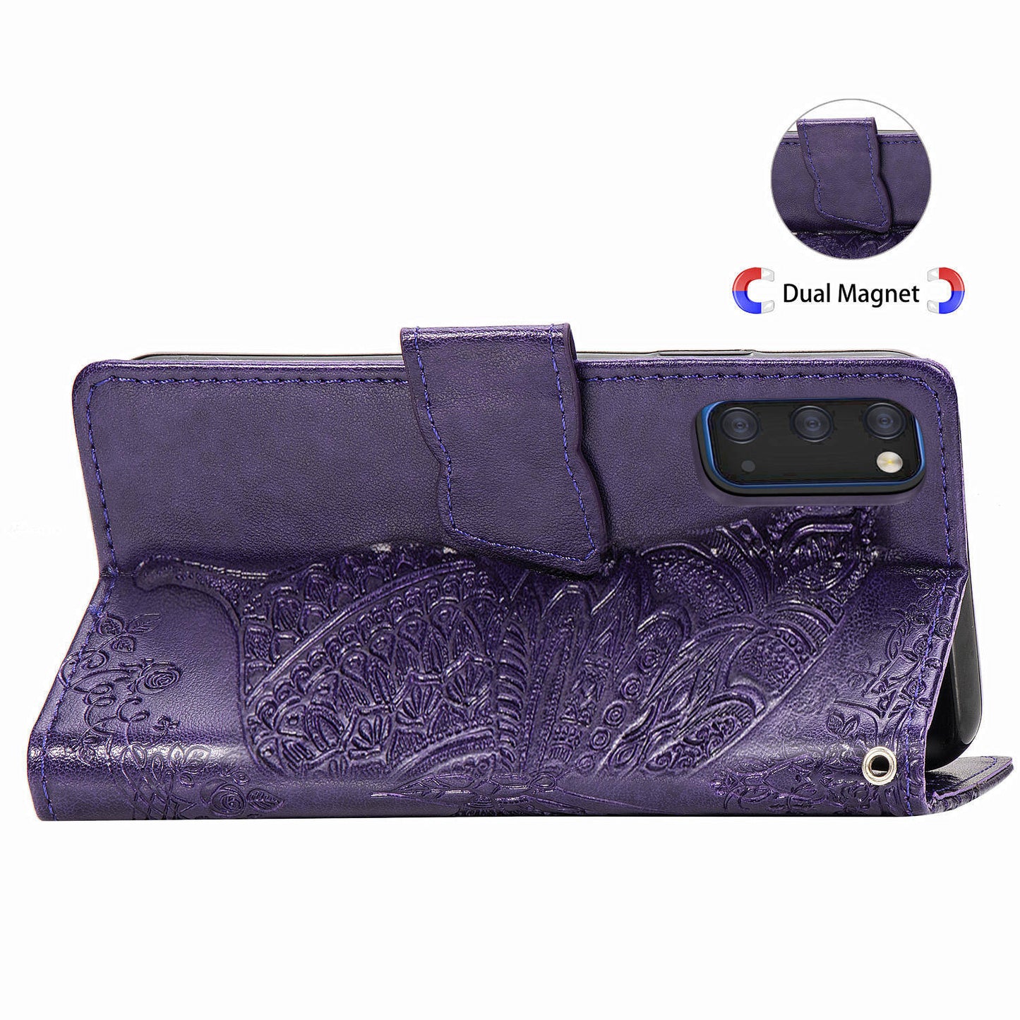 Imprint Big Butterfly Leather Wallet Phone Shell for Samsung Galaxy S20 4G/S20 5G - Dark Purple