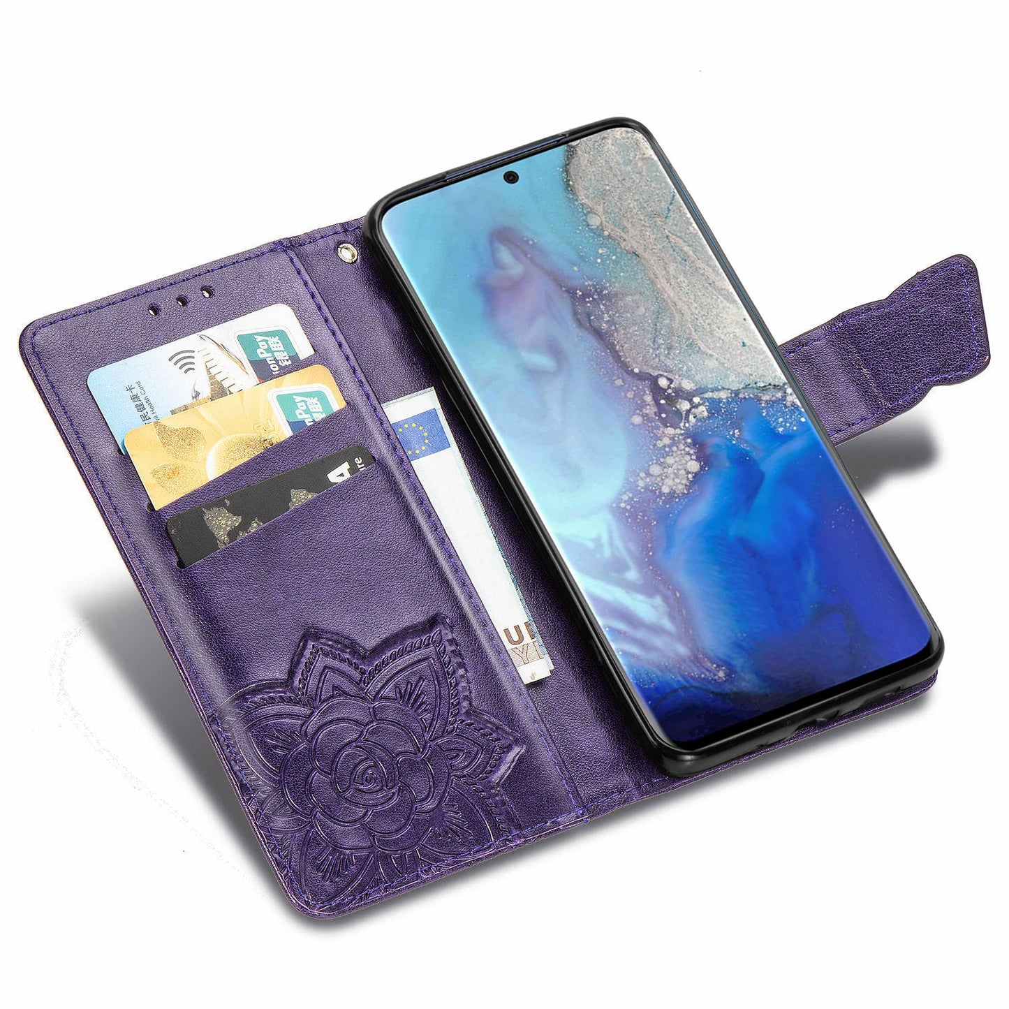 Imprint Big Butterfly Leather Wallet Phone Shell for Samsung Galaxy S20 4G/S20 5G - Dark Purple