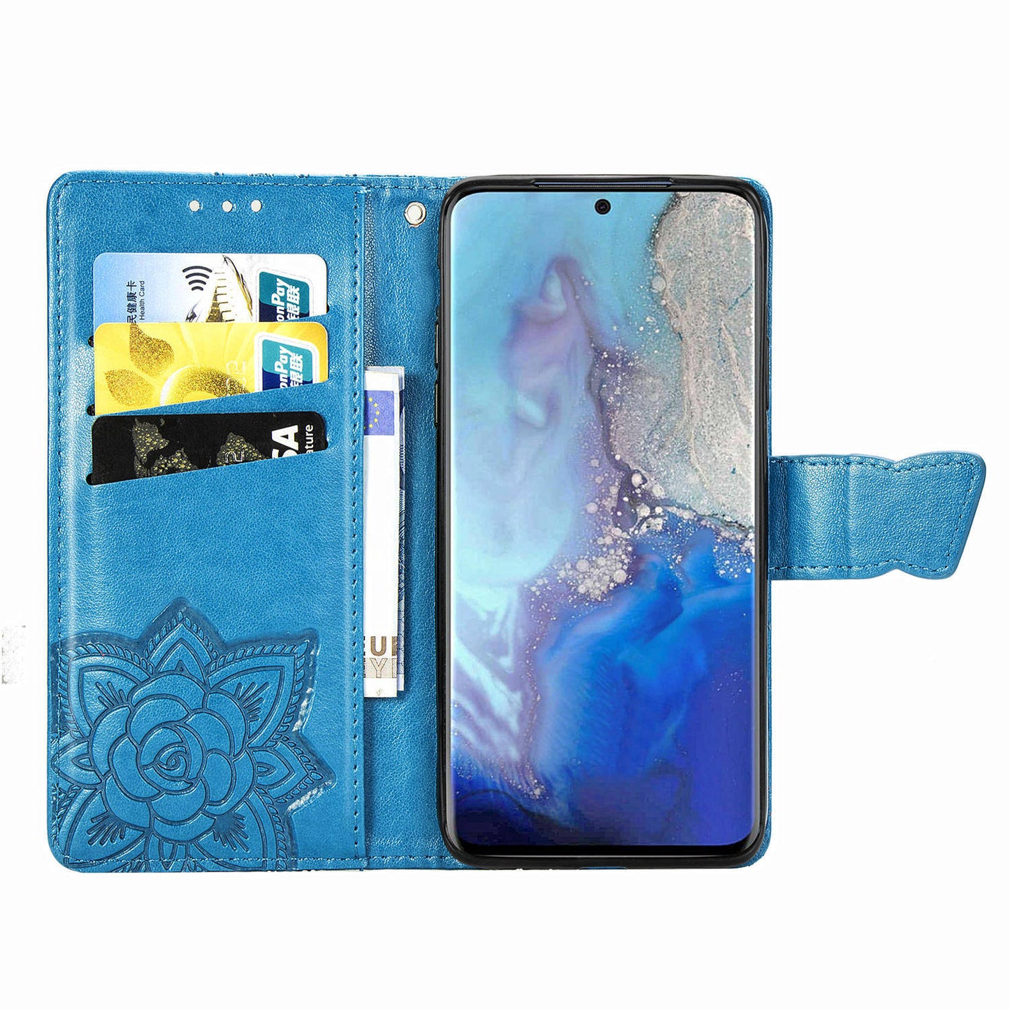 Imprint Big Butterfly Leather Wallet Phone Shell for Samsung Galaxy S20 4G/S20 5G - Blue