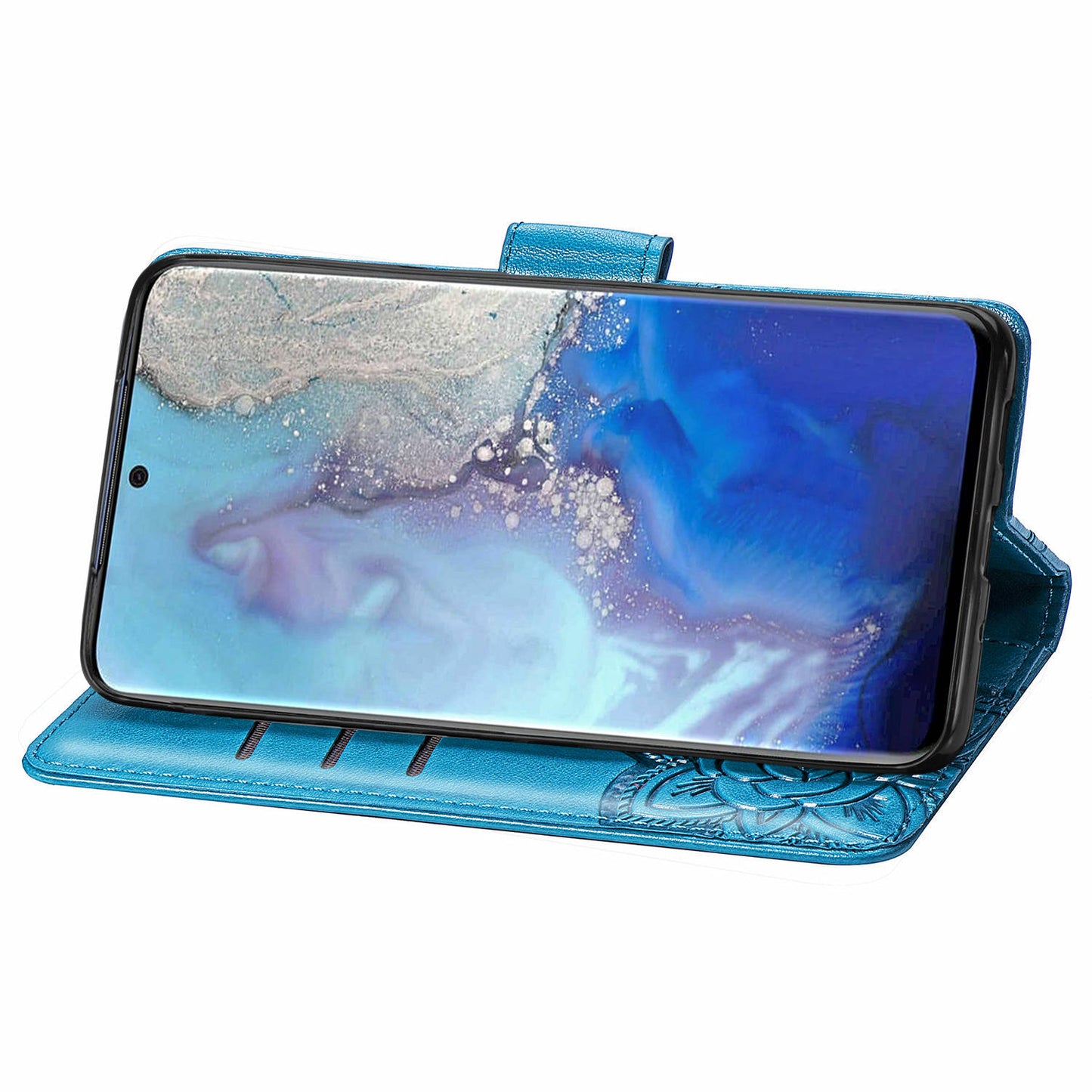 Imprint Big Butterfly Leather Wallet Phone Shell for Samsung Galaxy S20 4G/S20 5G - Blue