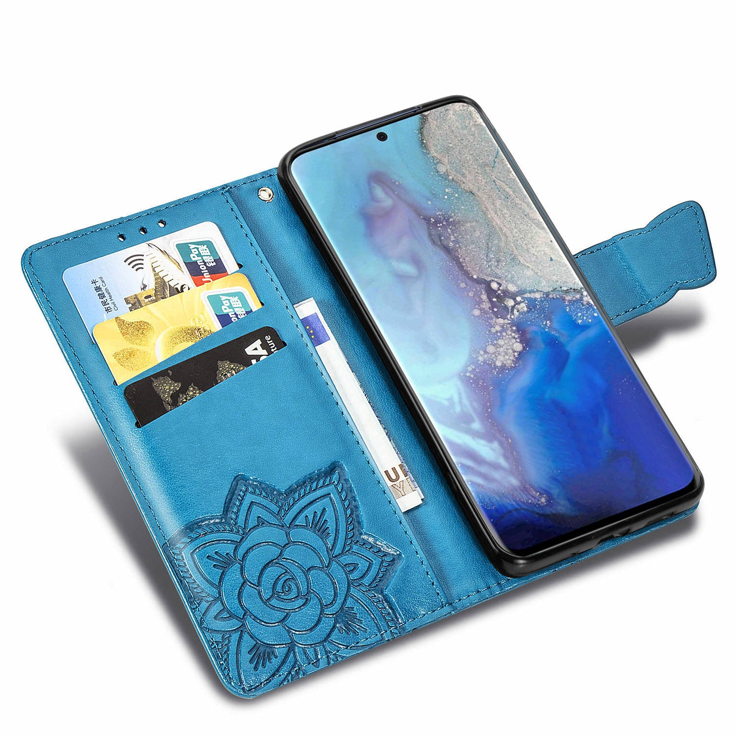 Imprint Big Butterfly Leather Wallet Phone Shell for Samsung Galaxy S20 4G/S20 5G - Blue