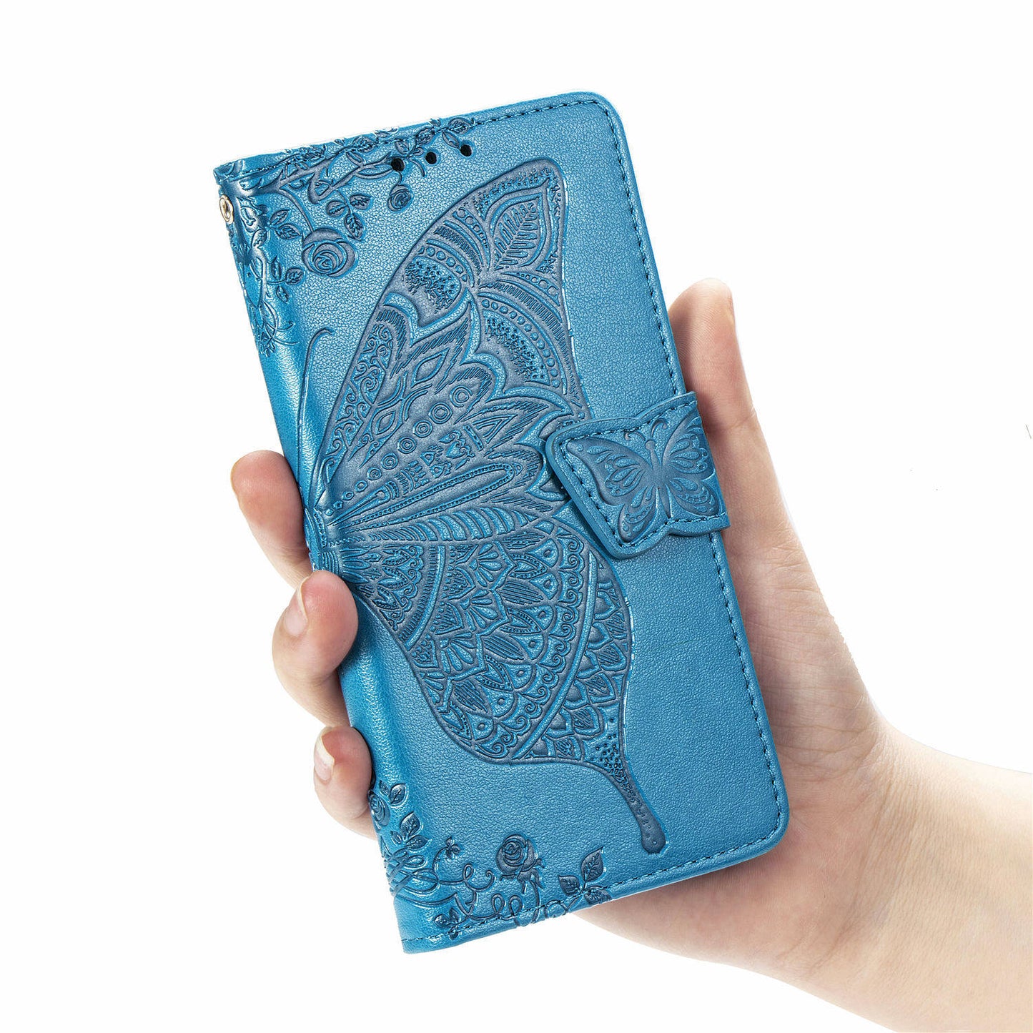 Imprint Big Butterfly Leather Wallet Phone Shell for Samsung Galaxy S20 4G/S20 5G - Blue
