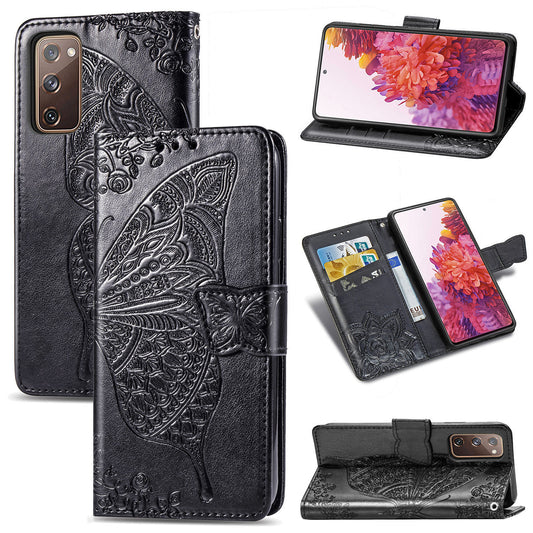 Imprint Big Butterfly Leather Wallet Phone Shell for Samsung Galaxy S20 FE 4G/FE 5G/S20 Lite/S20 FE 2022  - Black