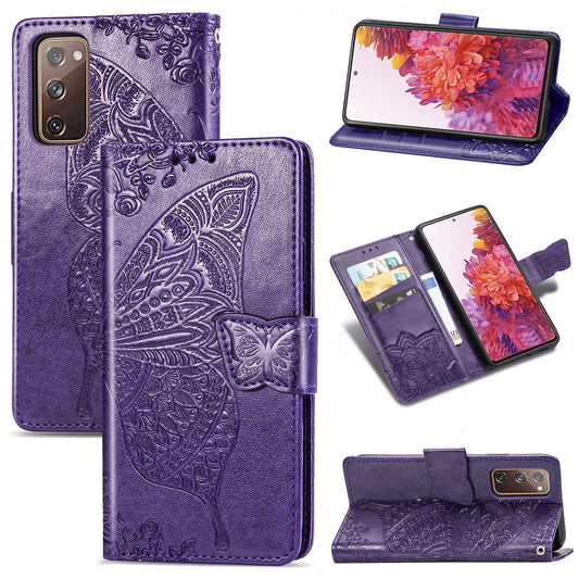 Imprint Big Butterfly Leather Wallet Phone Shell for Samsung Galaxy S20 FE 4G/FE 5G/S20 Lite/S20 FE 2022  - Dark Purple