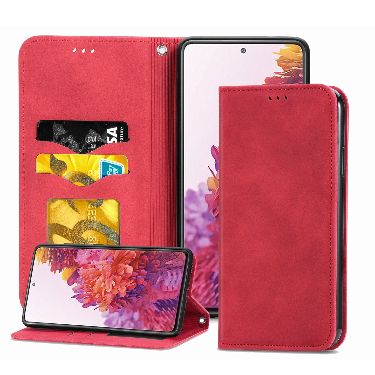 Auto-absorbed Vintage Style Leather Phone Case Cover for Samsung Galaxy S20 FE 4G/FE 5G/S20 Lite/S20 FE 2022  - Red