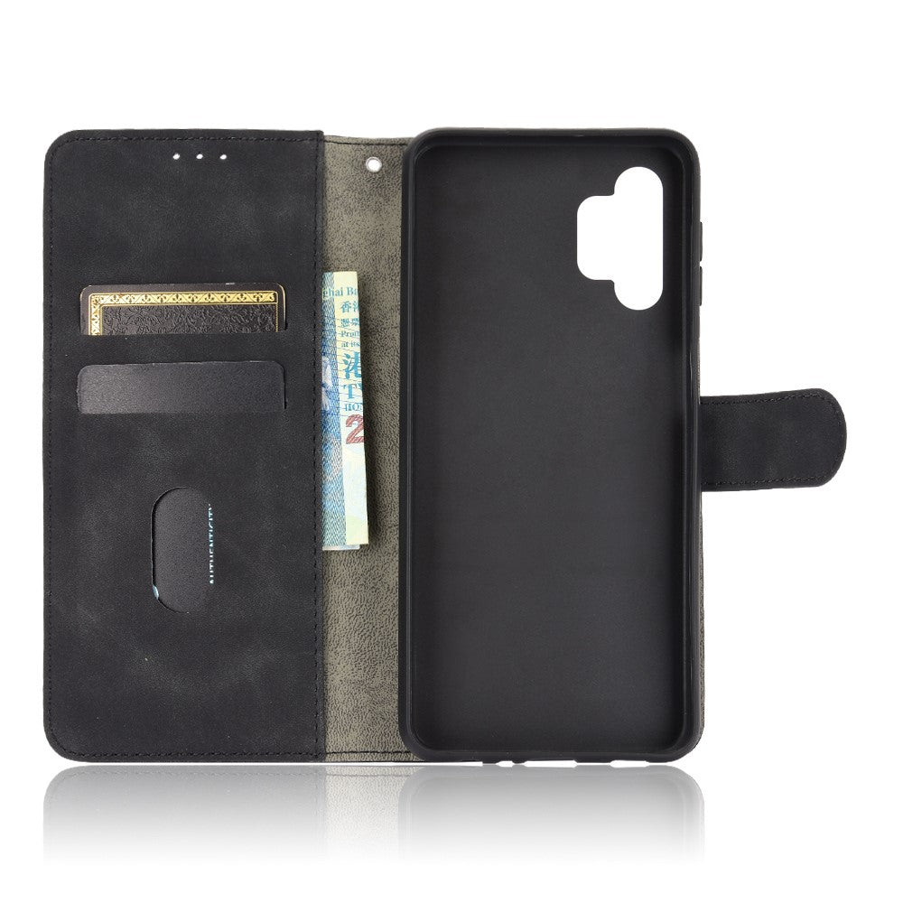 Skin-touch Protective Leather Flip Shell for Samsung Galaxy A32 5G/M32 5G Wallet Stand Cover - Black