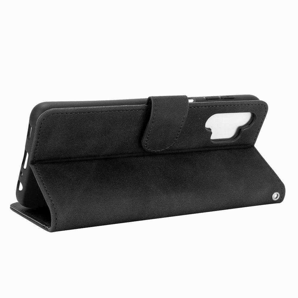 Skin-touch Protective Leather Flip Shell for Samsung Galaxy A32 5G/M32 5G Wallet Stand Cover - Black