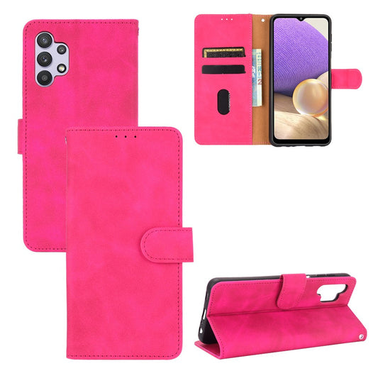 Skin-touch Protective Leather Flip Shell for Samsung Galaxy A32 5G/M32 5G Wallet Stand Cover - Rose