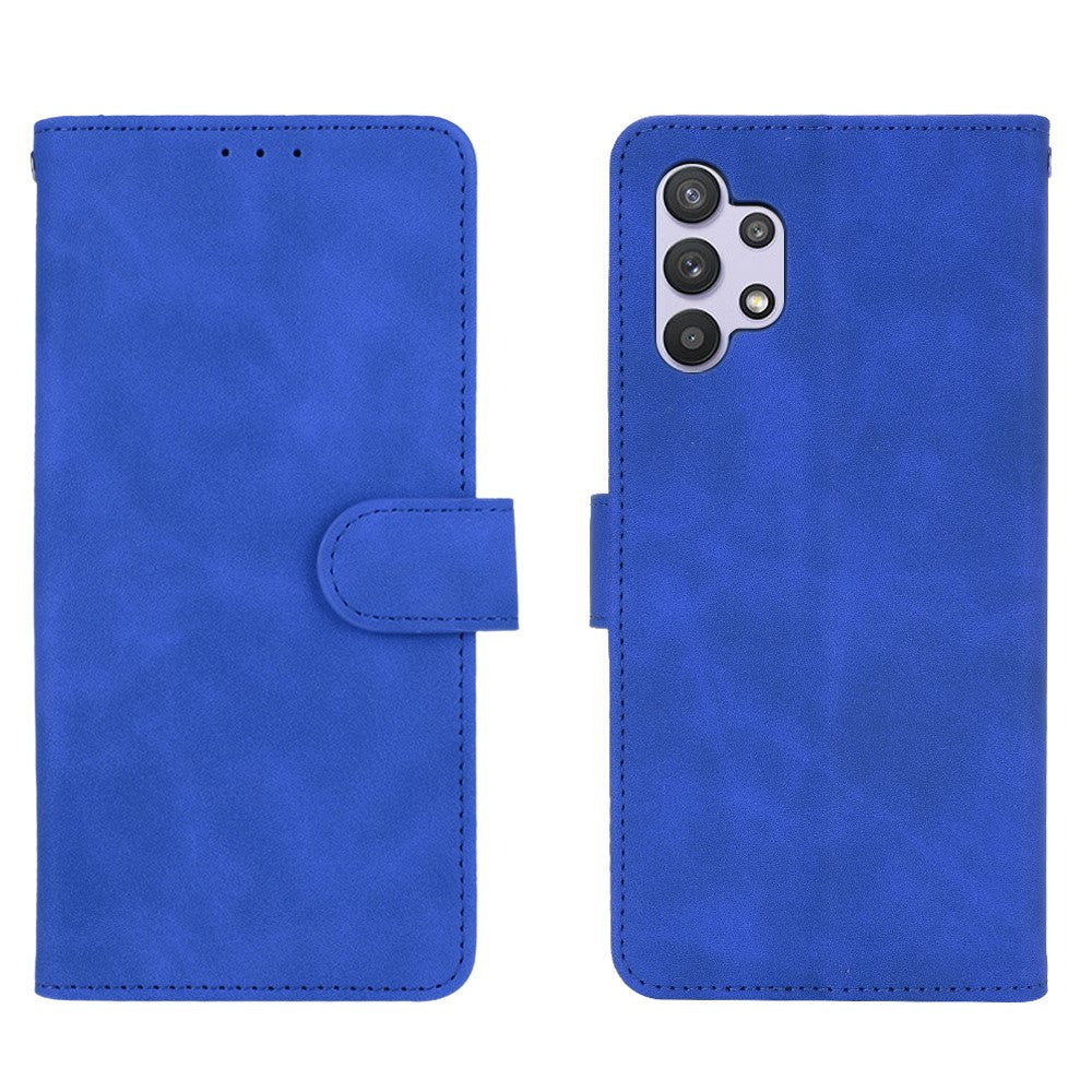 Skin-touch Protective Leather Flip Shell for Samsung Galaxy A32 5G Wallet Stand Cover - Blue
