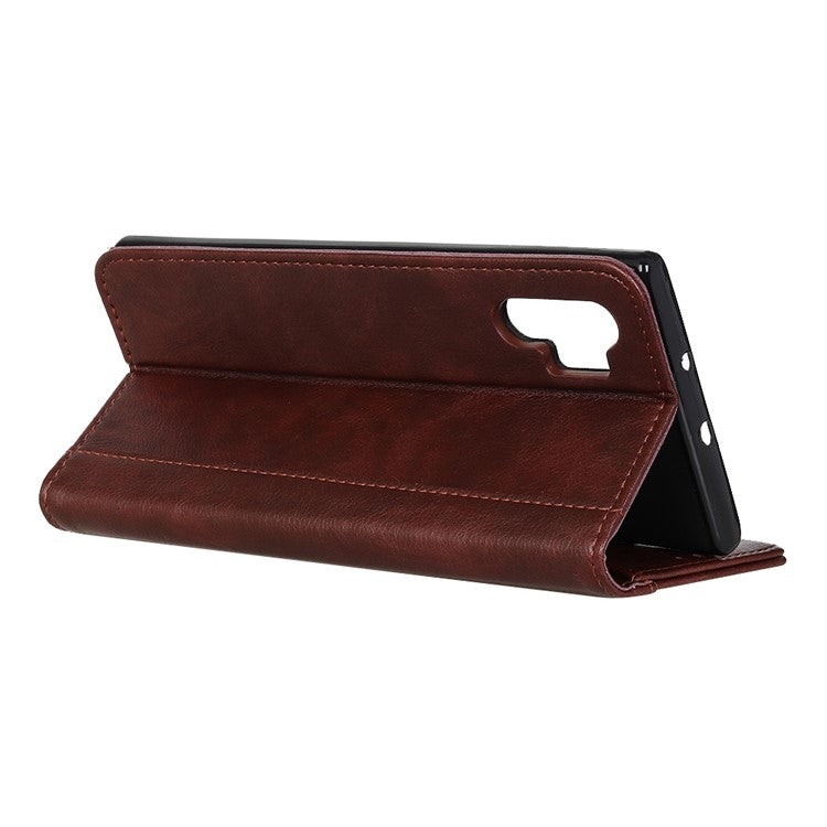 For Samsung Galaxy A32 4G (EU Version) Auto-absorbed Design Litchi Skin Split Leather Case Wallet Cover - Brown