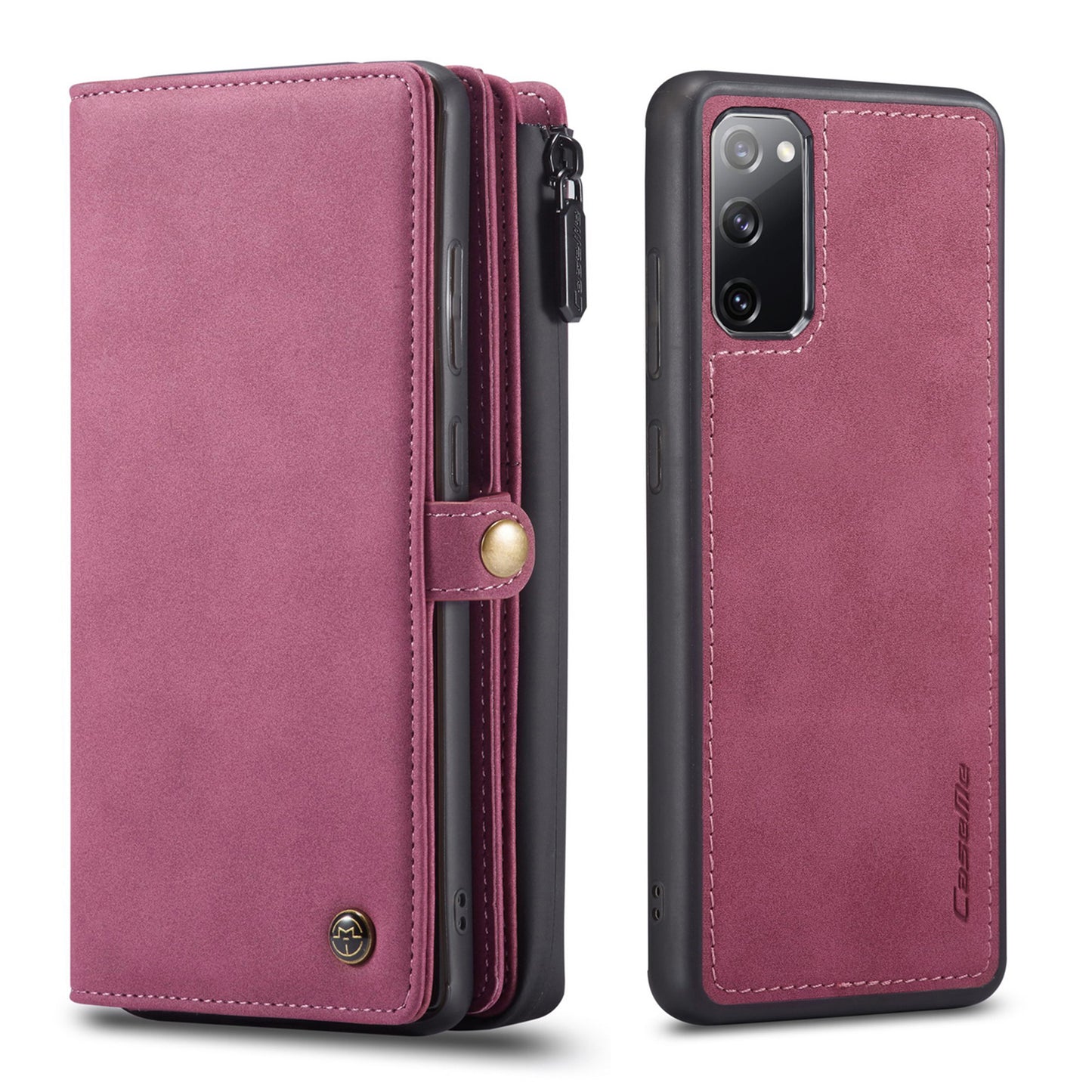 CASEME 018 Series Detachable 2-in-1 Matte Surface Leather Wallet Cover Case for Samsung Galaxy S20 FE/S20 Fan Edition/S20 FE 5G/S20 Fan Edition 5G/S20 Lite/S20 FE 2022 - Wine Red