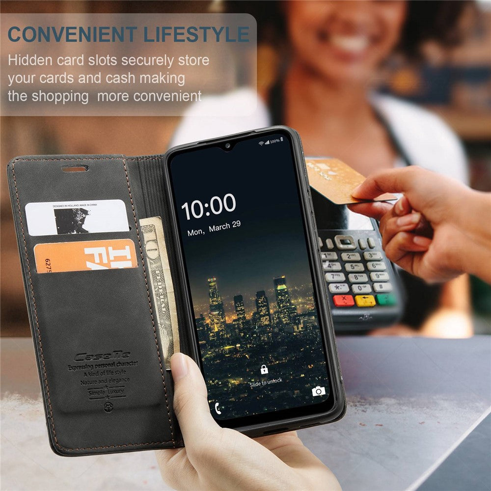 CASEME 013 Series Simple Design Automatic Suction Leather Wallet Case for Samsung Galaxy A32 5G/M32 5G - Black
