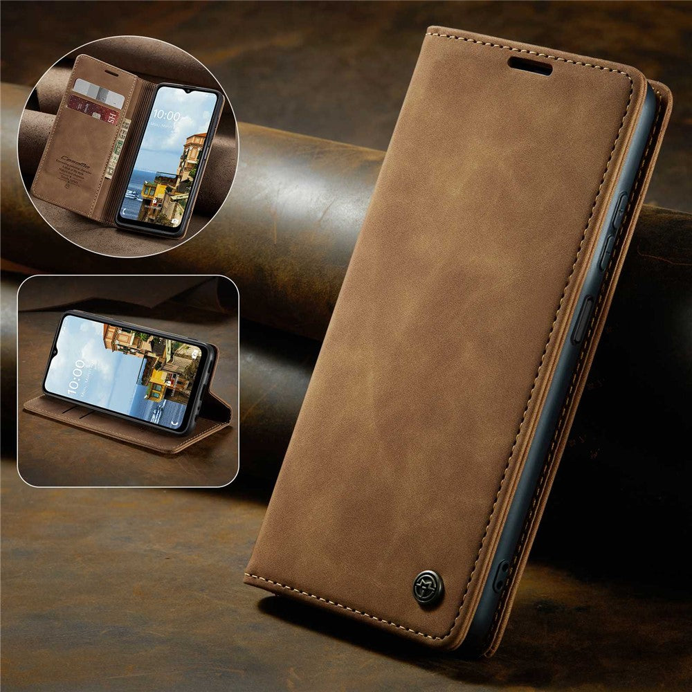 CASEME 013 Series Simple Design Automatic Suction Leather Wallet Case for Samsung Galaxy A32 5G/M32 5G - Brown