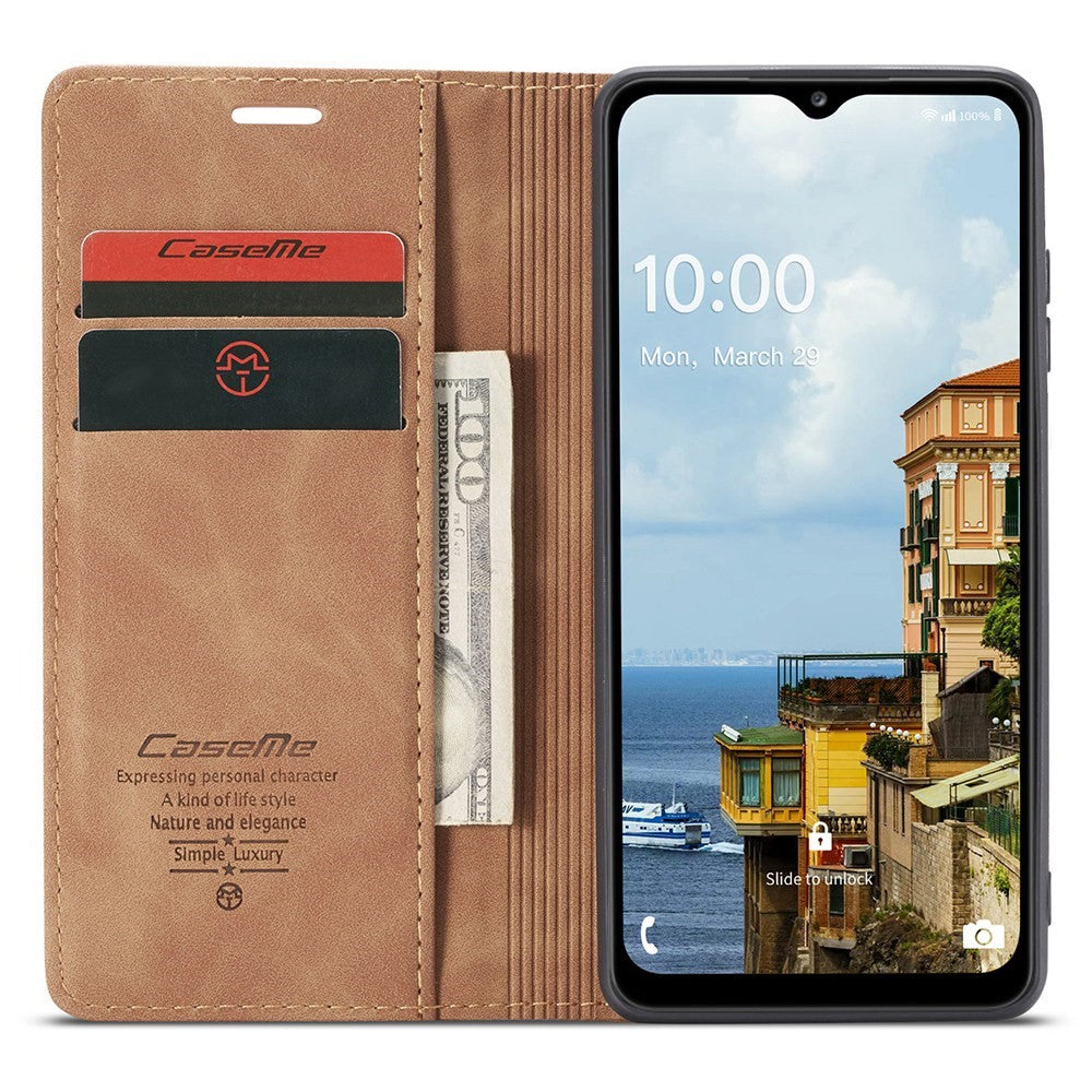 CASEME 013 Series Simple Design Automatic Suction Leather Wallet Case for Samsung Galaxy A32 5G/M32 5G - Brown