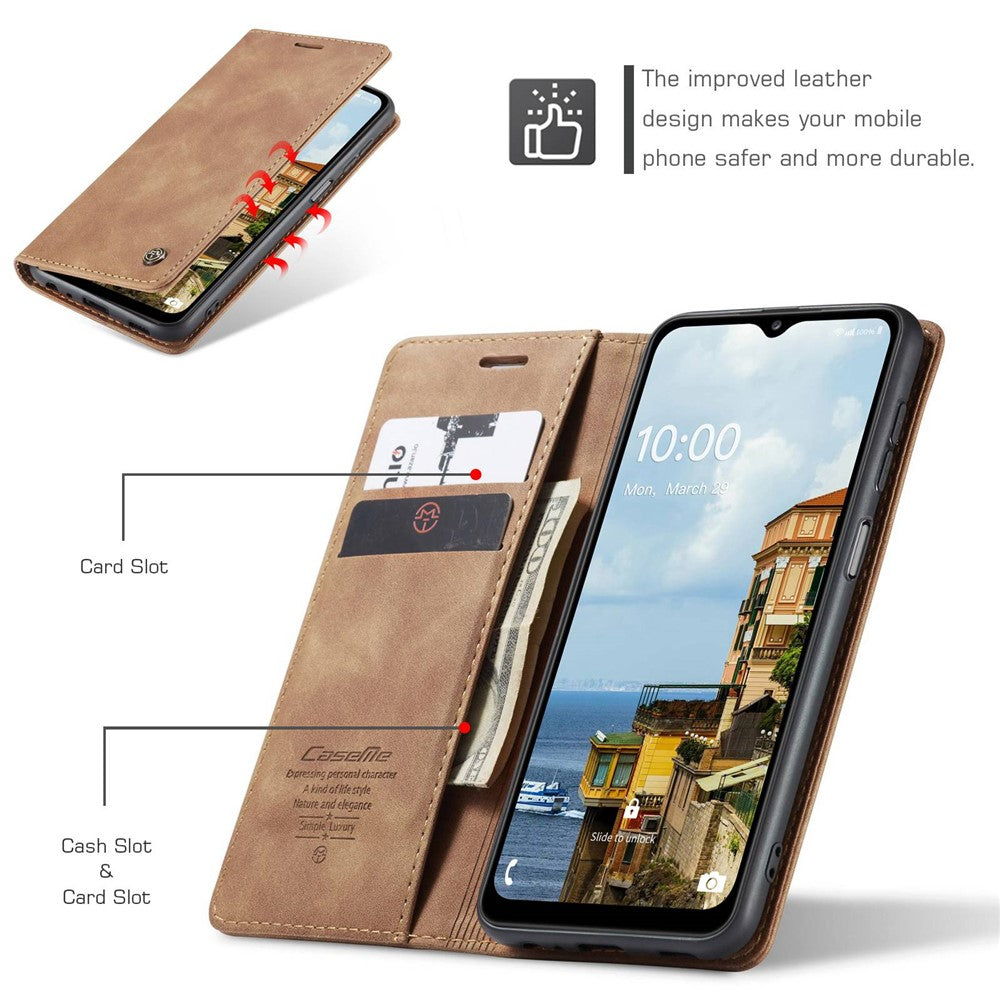 CASEME 013 Series Simple Design Automatic Suction Leather Wallet Case for Samsung Galaxy A32 5G/M32 5G - Brown