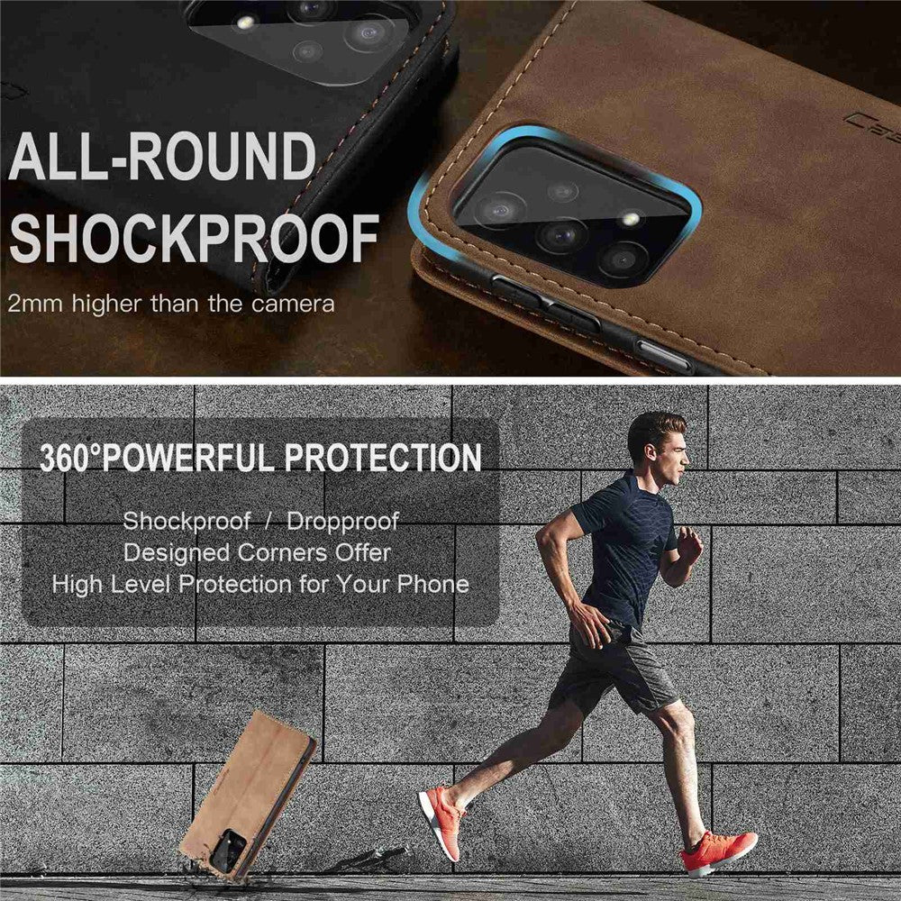 CASEME 013 Series Simple Design Automatic Suction Leather Wallet Case for Samsung Galaxy A32 5G/M32 5G - Brown