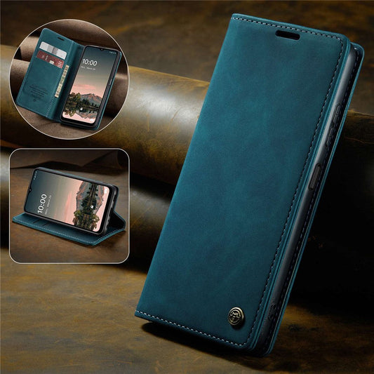 CASEME 013 Series Simple Design Automatic Suction Leather Wallet Case for Samsung Galaxy A32 5G/M32 5G - Blue
