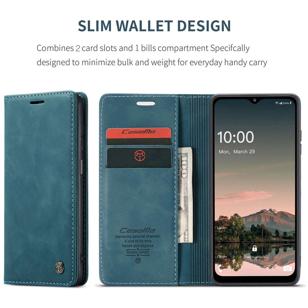 CASEME 013 Series Simple Design Automatic Suction Leather Wallet Case for Samsung Galaxy A32 5G/M32 5G - Blue