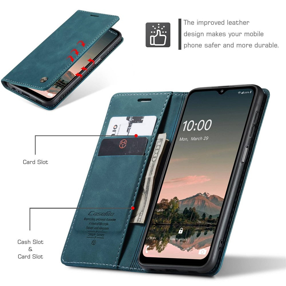 CASEME 013 Series Simple Design Automatic Suction Leather Wallet Case for Samsung Galaxy A32 5G/M32 5G - Blue