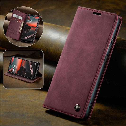 CASEME 013 Series Simple Design Automatic Suction Leather Wallet Case for Samsung Galaxy A32 5G/M32 5G - Red