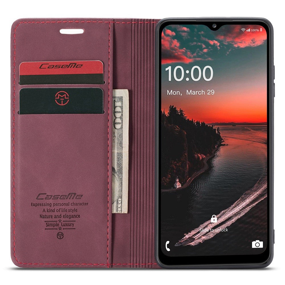 CASEME 013 Series Simple Design Automatic Suction Leather Wallet Case for Samsung Galaxy A32 5G/M32 5G - Red