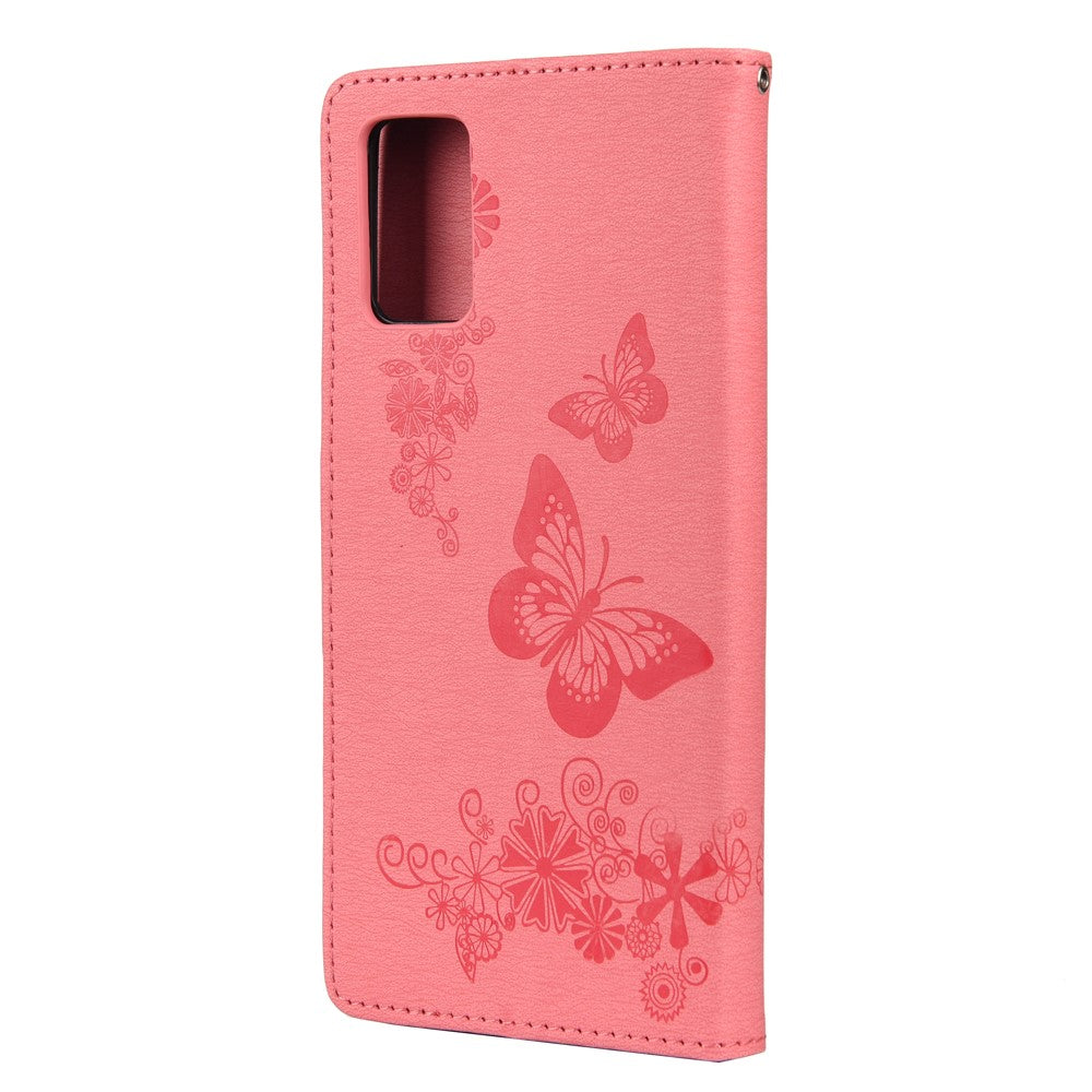 Imprinted Butterflies Flower Leather Wallet Stand Case Shell for Samsung Galaxy A32 5G/M32 5G - Pink
